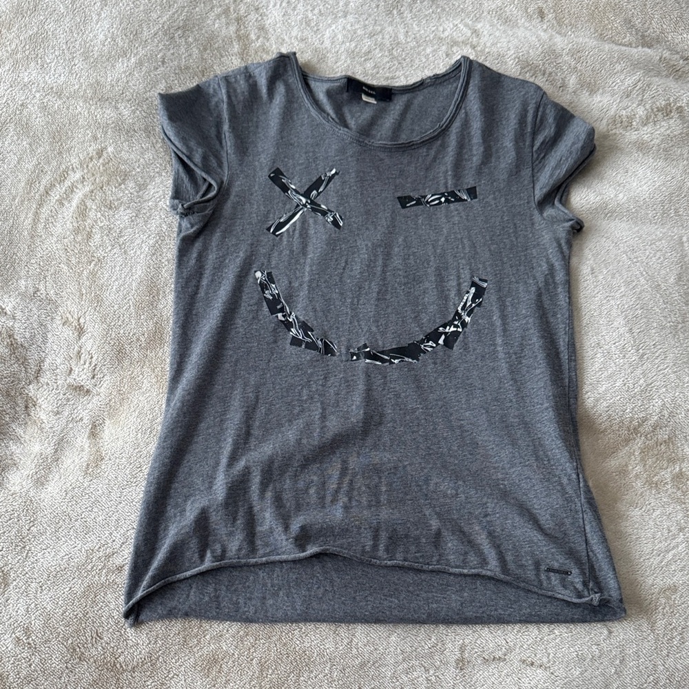Diesel Charcoal Smiley Graphic Tee